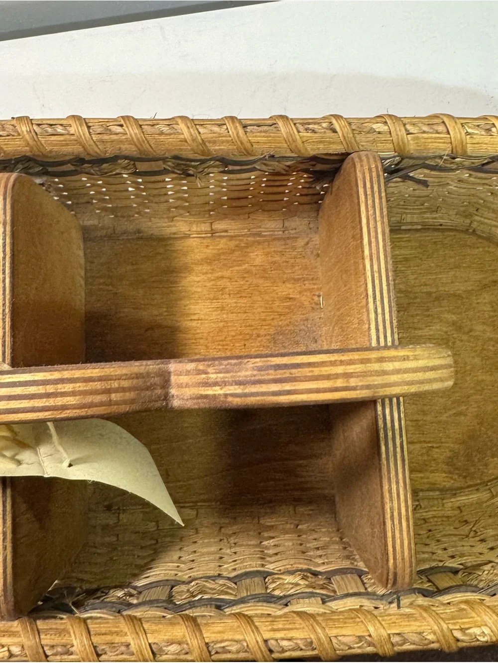 VTG Heart Handle Quilt Maker Caddy Basket w Wood Bottom -CottageCore/GrandmaCore